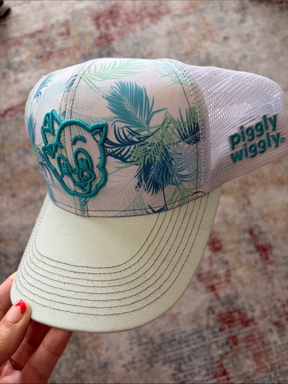 Tropical Leaf Trucker Hat - Light Aqua